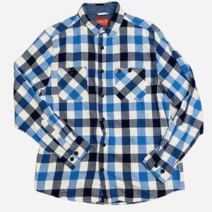 Coleman Plaid Flannel Shirt 100% Cotton Blue/White/Black Long Sleeve Men’s Sz L